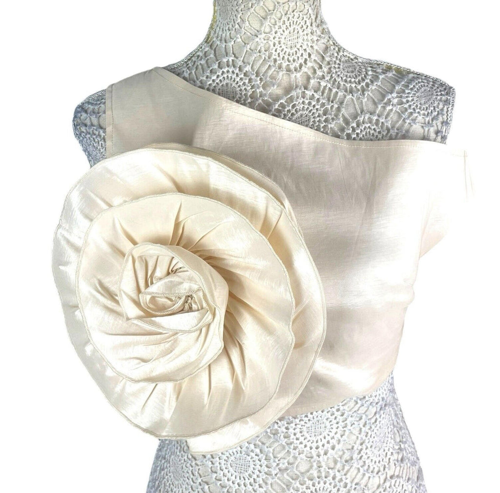 Nasty Gal Beige One Shoulder Crop Top Big Flower Occasion Women’s UK Size 10