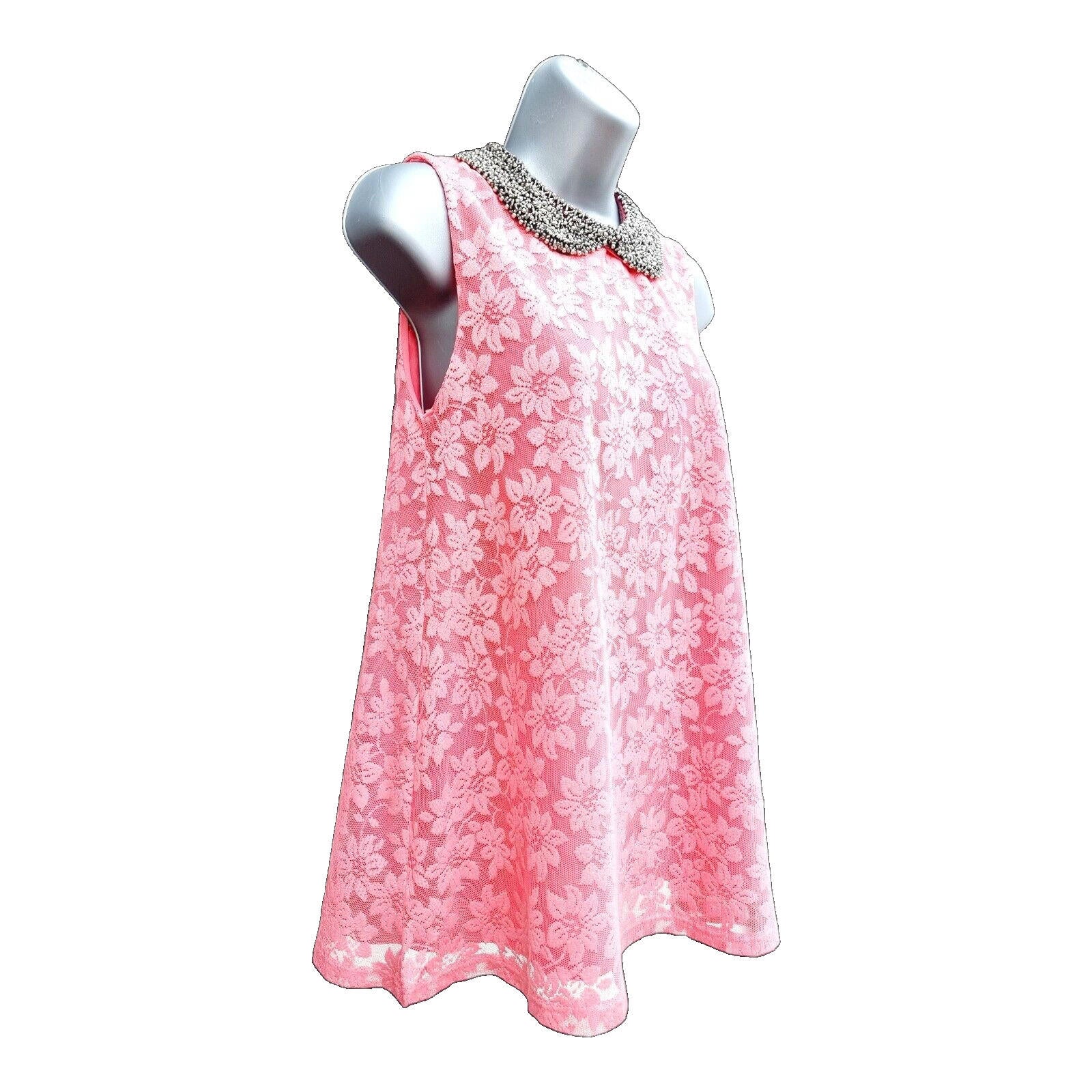 Select Mini Dress Women's UK Size 10 Pink Floral Lace Overlay Embellished Collar