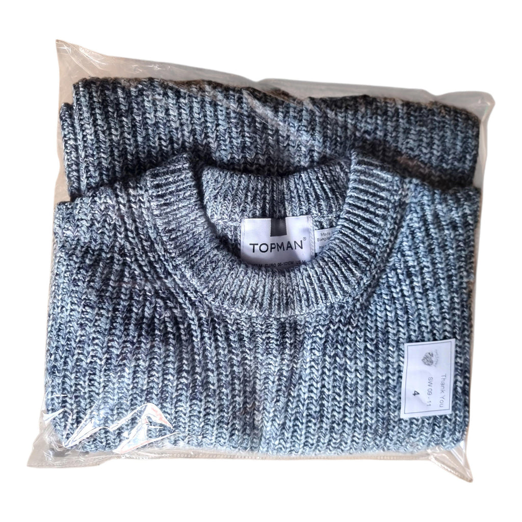 Topman Knit Jumper Men's UK Size M Blue White Crew Neck Sweater 100% Acrylic