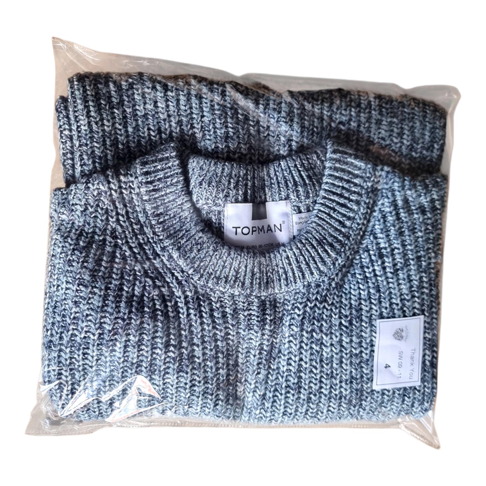 Topman Knit Jumper Men's UK Size M Blue White Crew Neck Sweater 100% Acrylic