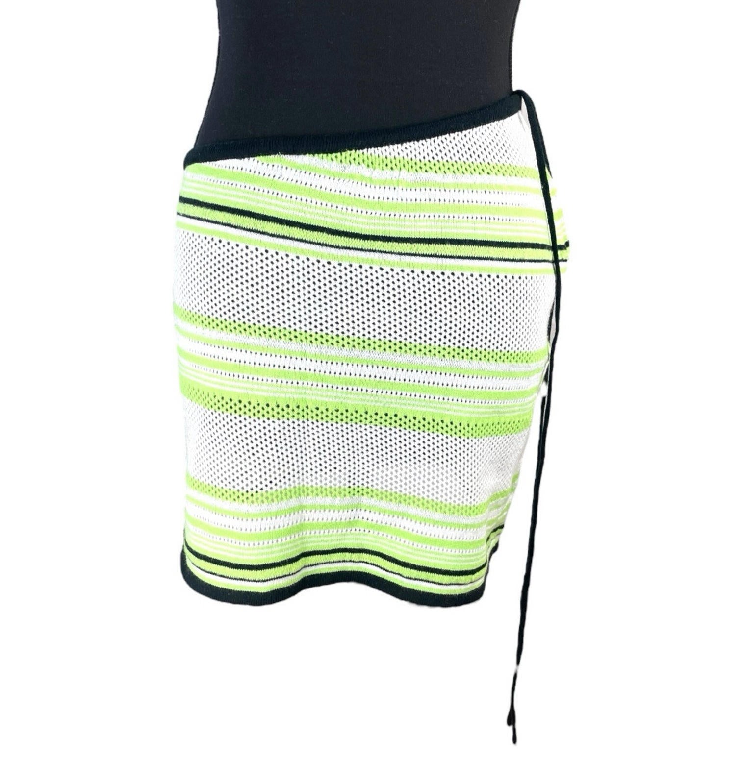 Pretty Little Thing Knit Skirt Women’s UK Size 10 Green Striped Sheer Summer