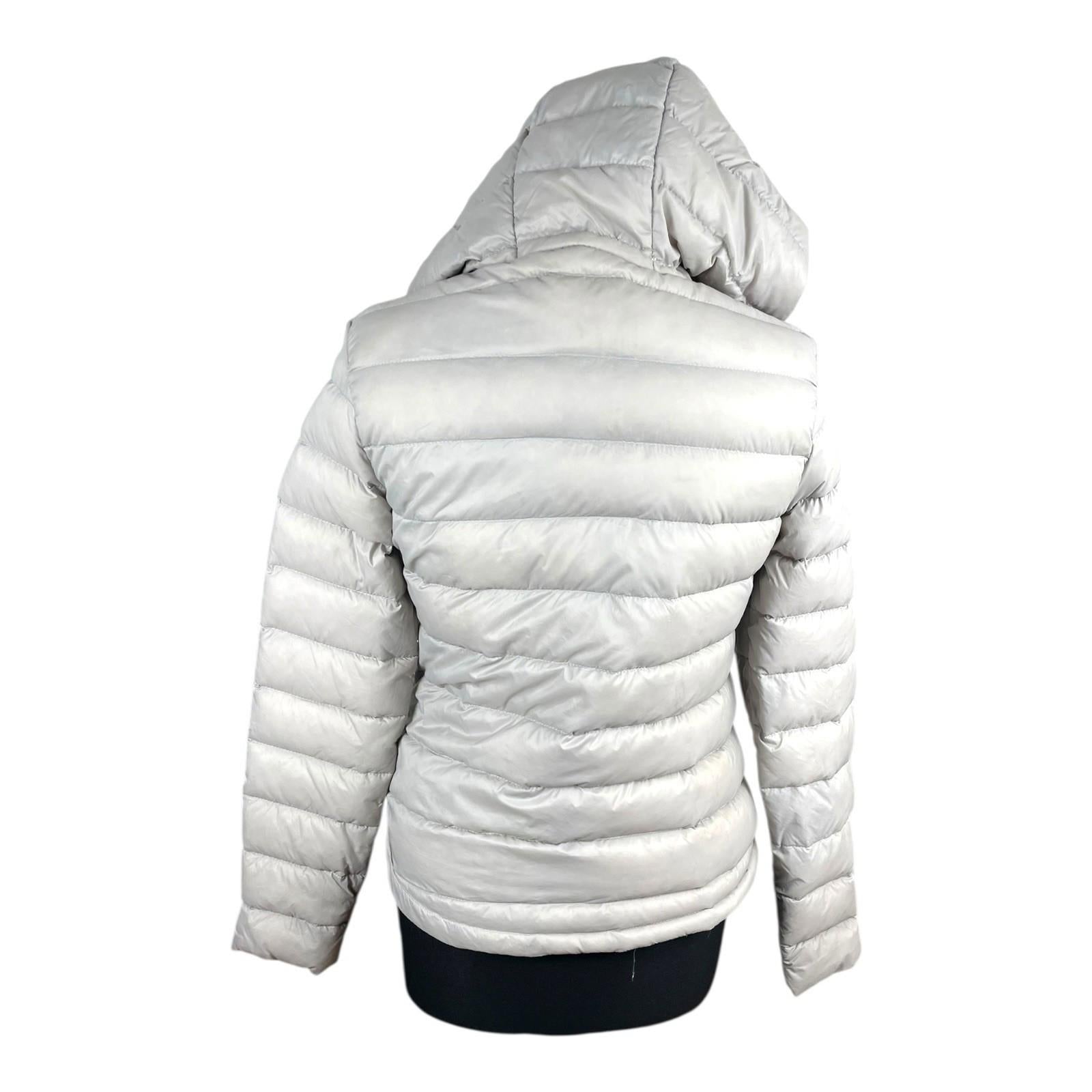 Grey Beige Padded Jacket Duck Feather Quilted Hooded Zip Up Women’s UK Size S