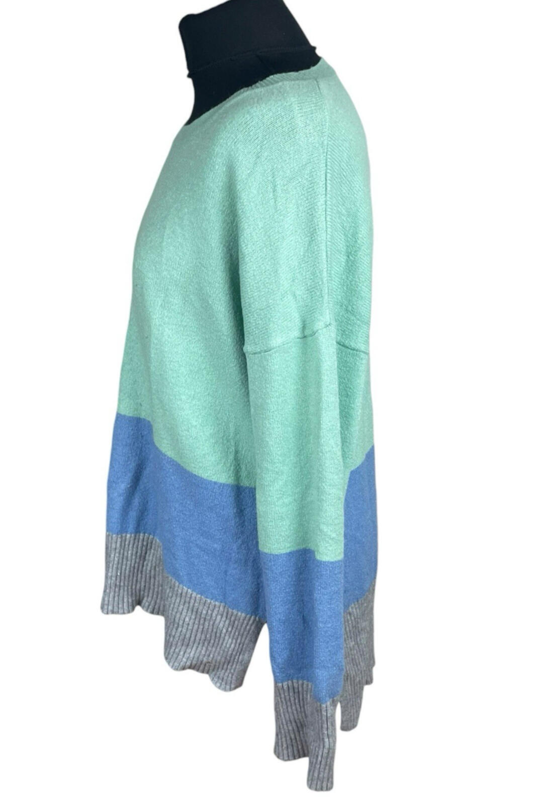 Oasis Knit Jumper Women’s UK Size L Colour Block Side Slit Green Blue