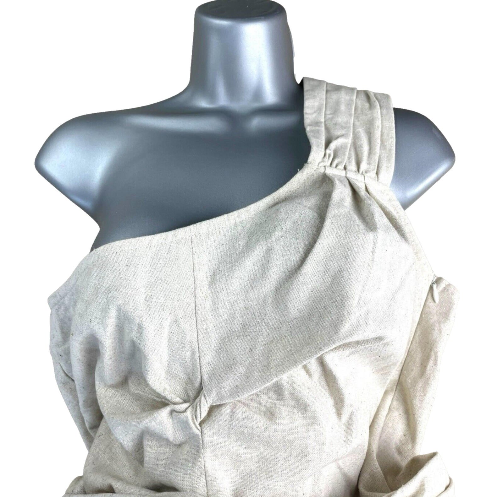 Beige Linen One Shoulder Playsuit Big Bow Detail Women’s UK Size S
