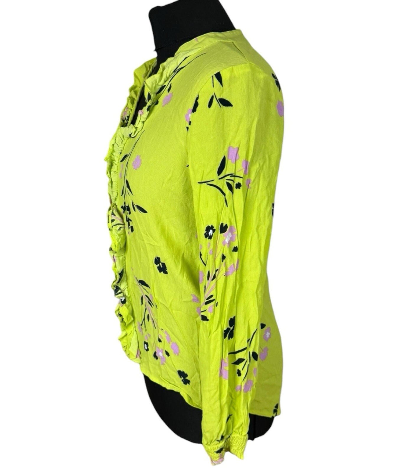 River Island Neon Blouse Women’s UK Size 10 Long Sleeve Frill Detail Floral