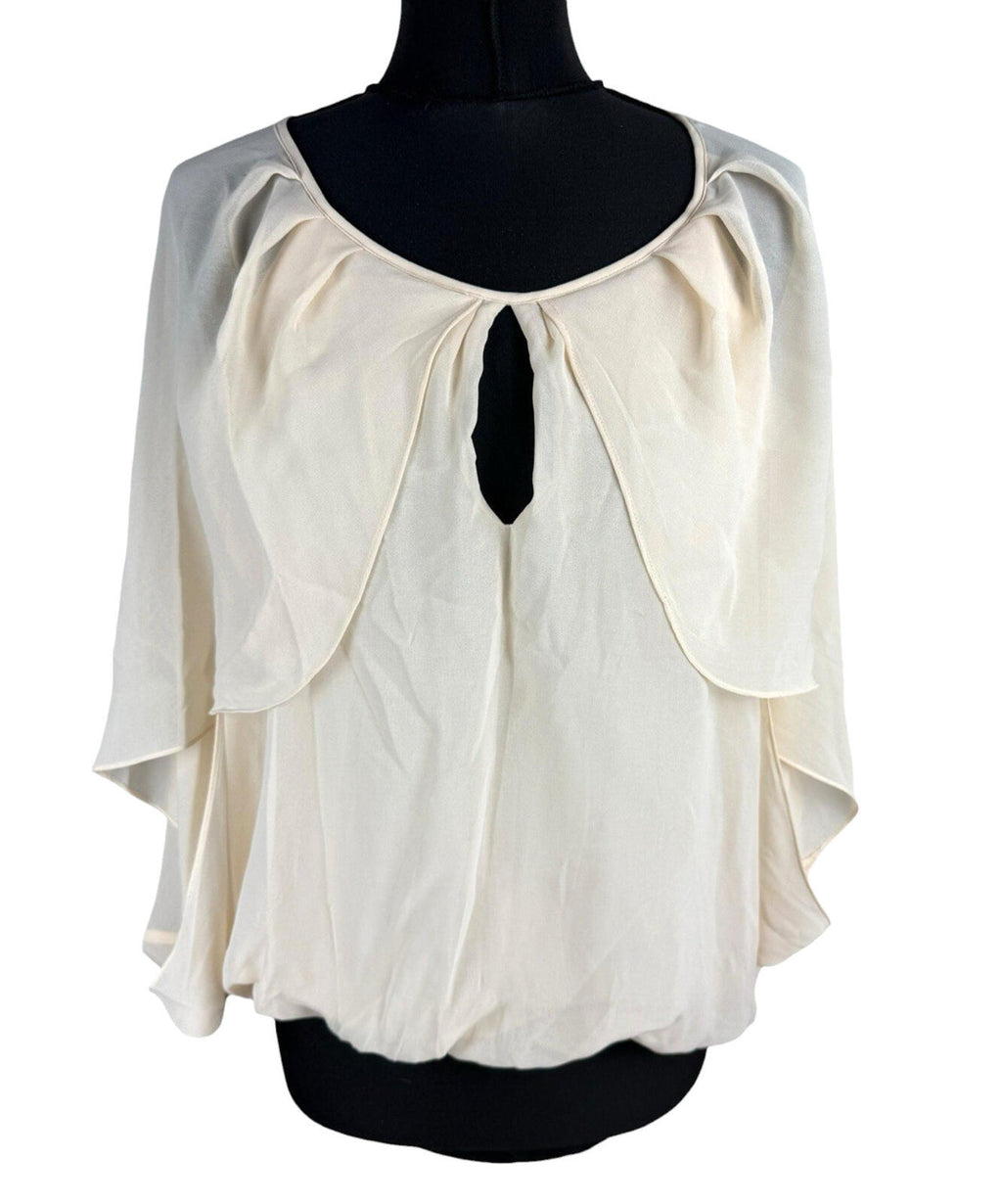 Warehouse Chiffon Layered Top Women’s UK Size 10 Smocked Keyhole Front Beige
