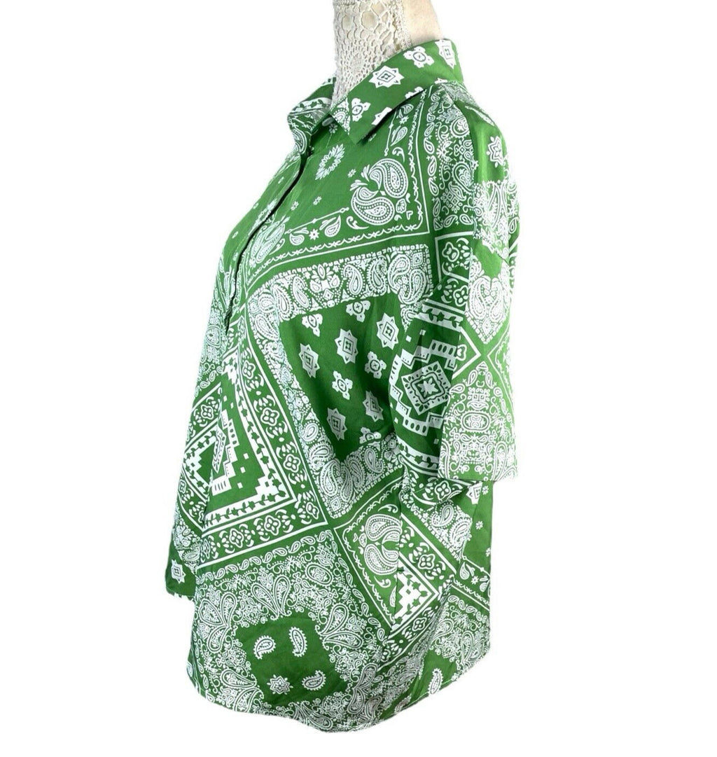 Shein Green & White Paisley Print Shirt Blouse Women’s UK Size M