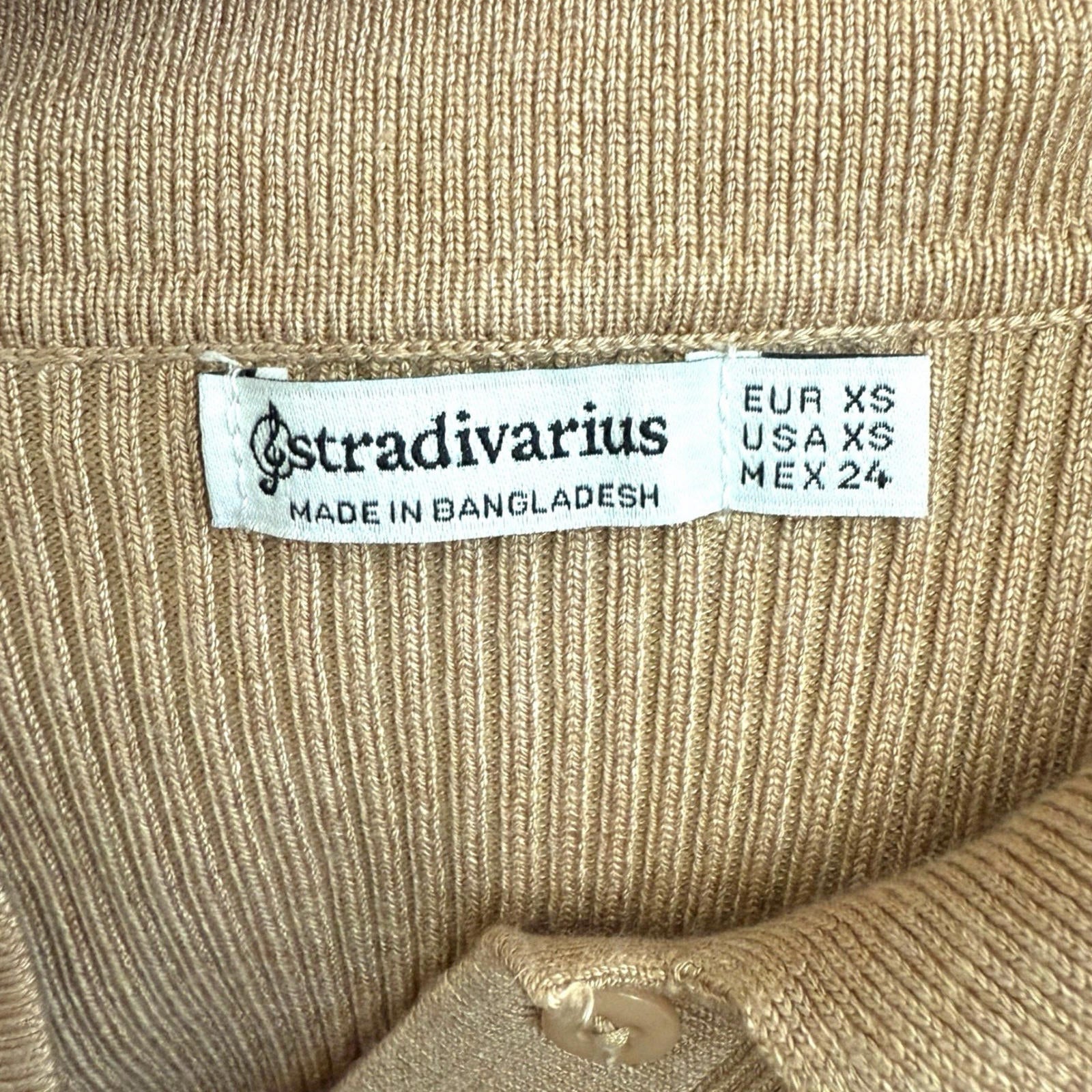 Stradivarius Beige Mini Dress Ribbed Collared Long Sleeve Women’s UK Size XS