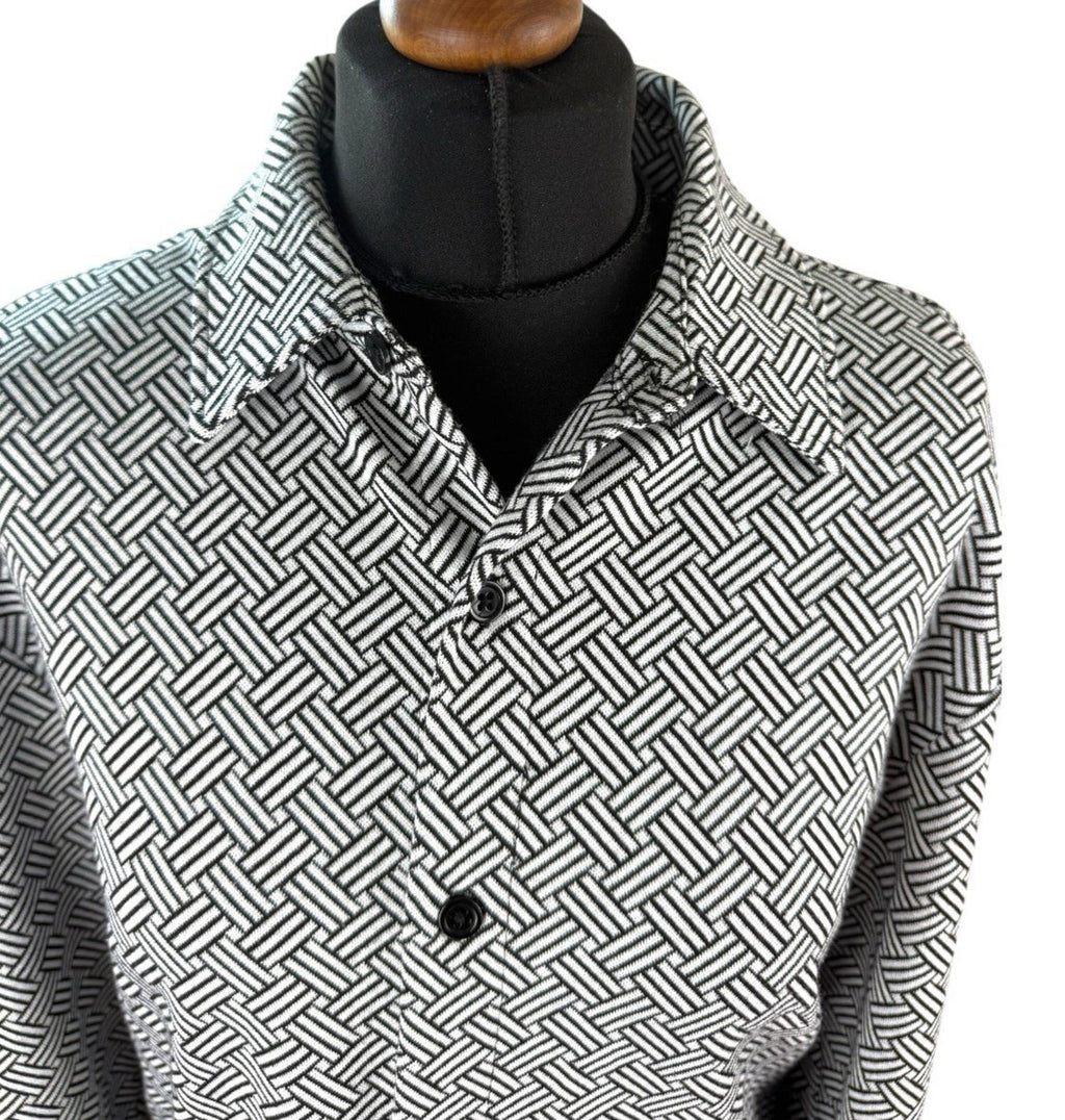 River Island London Shirt Blouse Black White Geometric Pattern Womens UK Size M