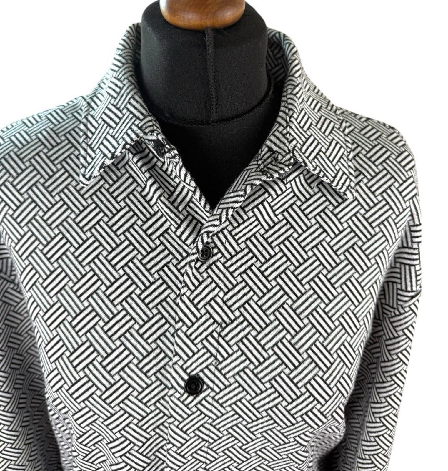 River Island London Shirt Blouse Black White Geometric Pattern Womens UK Size M
