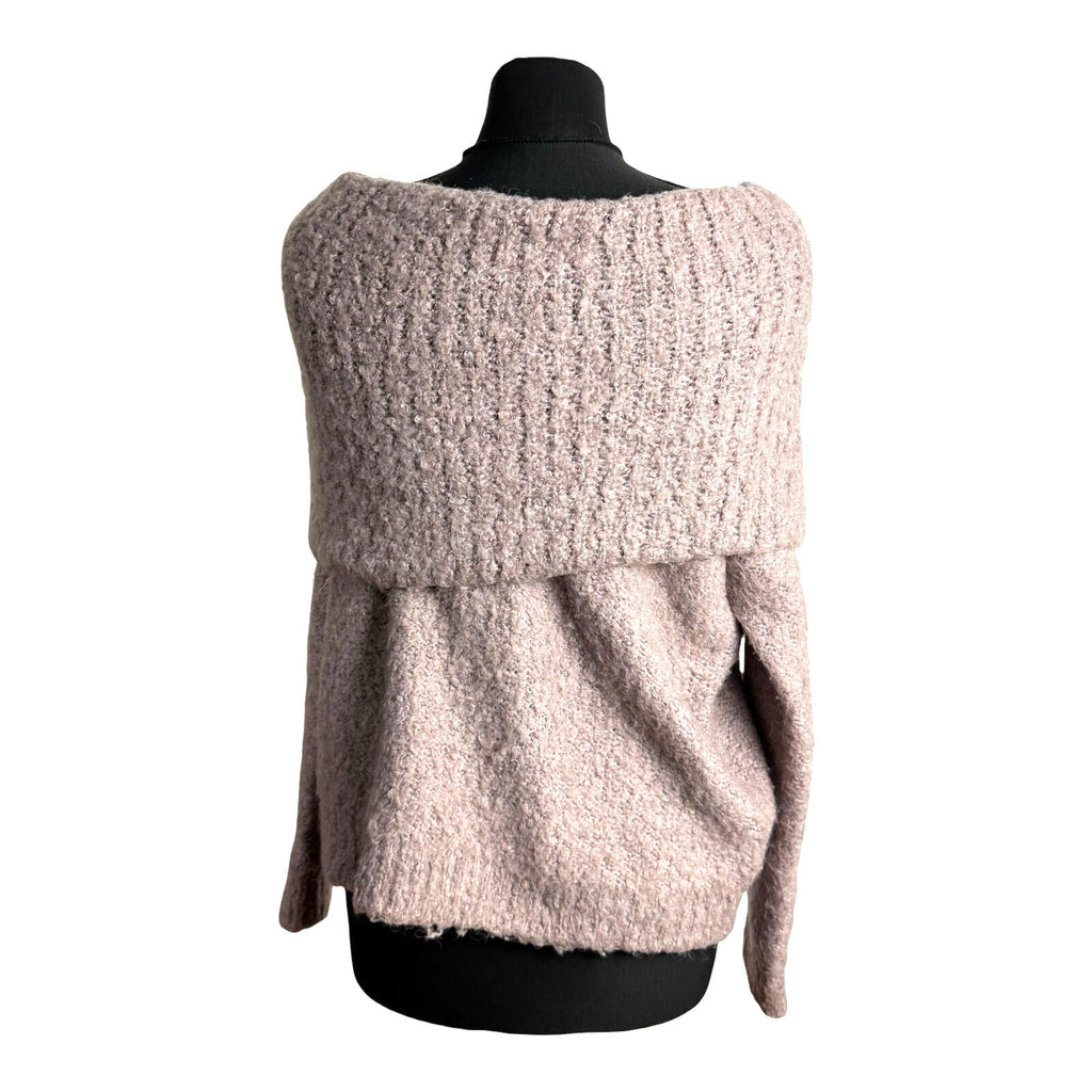 Papaya Off Shoulder Jumper Women’s UK Size M Wool Effect 3/4 Sleeve Dusky Pink