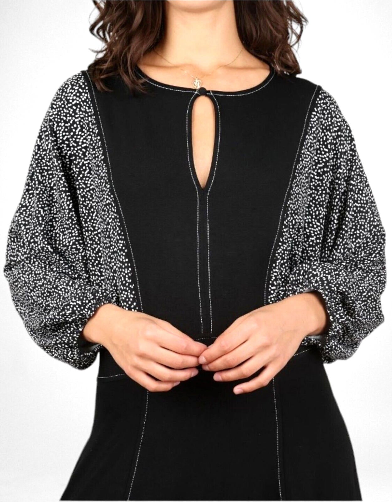 Jaeger Maxi Dress Black 3/4 Balloon Sleeve Keyhole Bust Women's UK Size 10