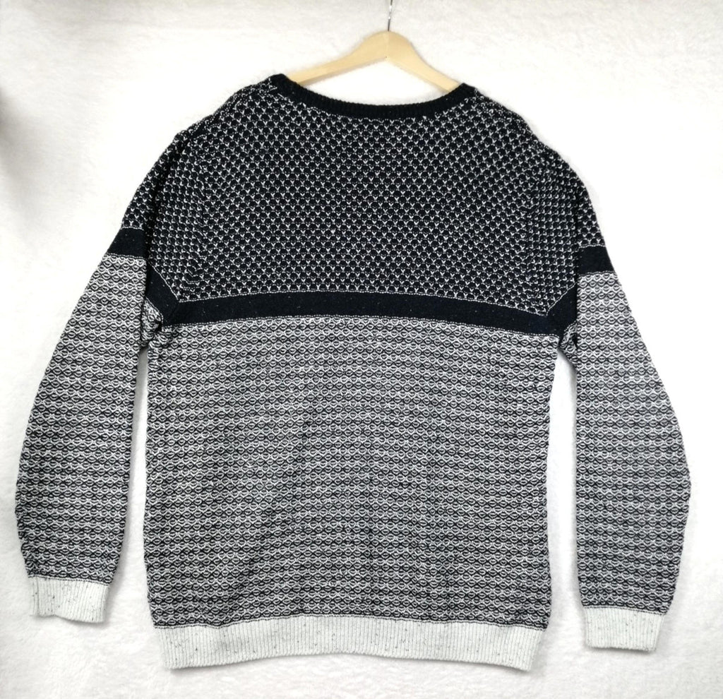 Weird Fish Chunky Knit Jumper Men's UK Size 2XL Navy White Crew Neck Sweater