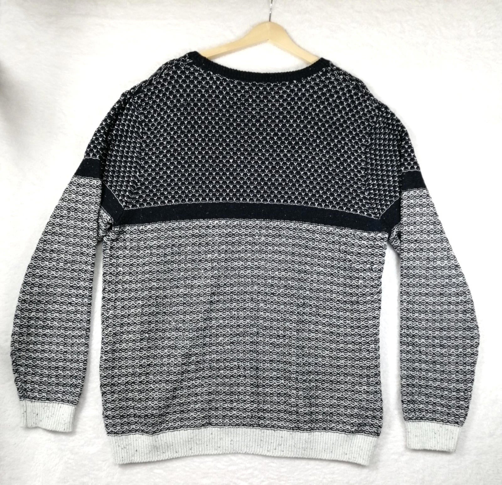 Weird Fish Chunky Knit Jumper Men's UK Size 2XL Navy White Crew Neck Sweater
