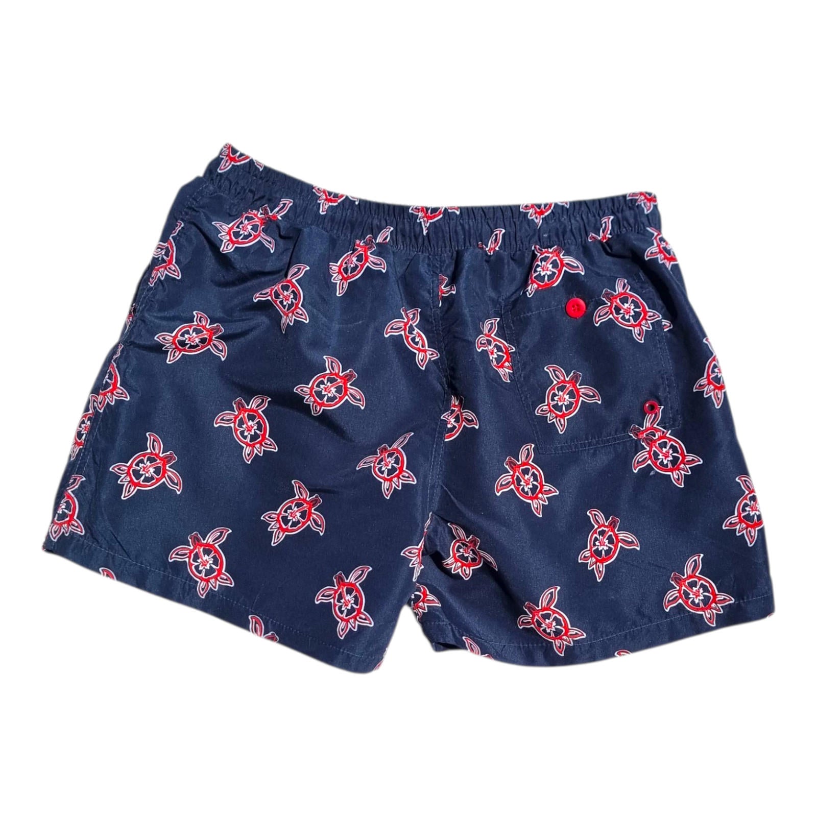Swim Shorts Men's UK Size L Navy Blue Net Lined Pockets Red Sea Turtle Print