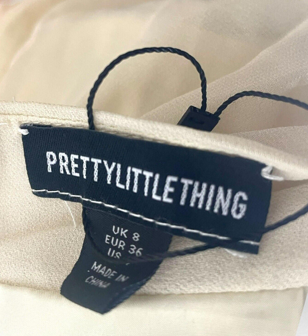 Pretty Little Thing Midaxi Skirt Beige Chiffon Ruffle Detail Women's UK Size 8