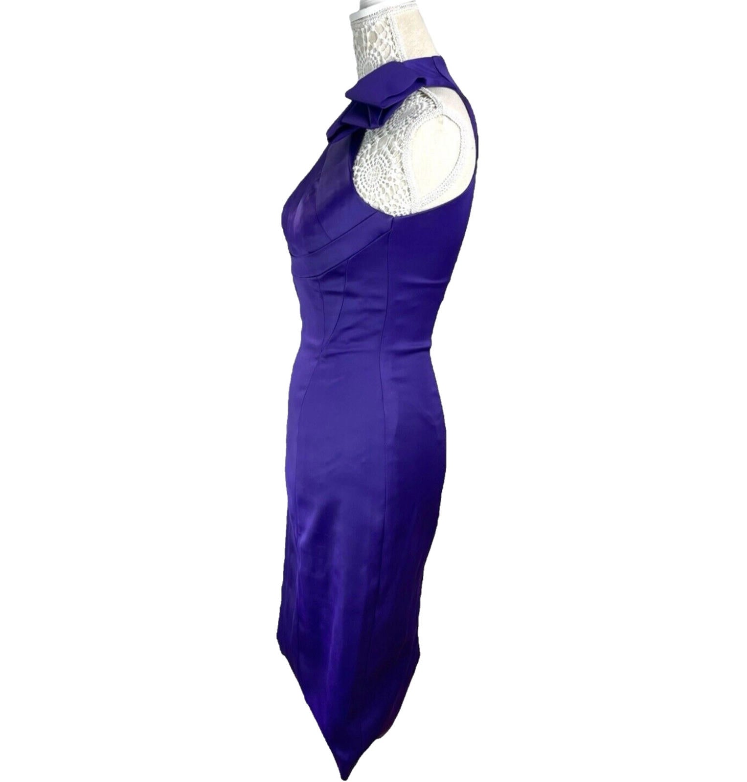 Karen Millen Dress Purple Stretch Satin Sheath High Neck Women’s UK Size 8