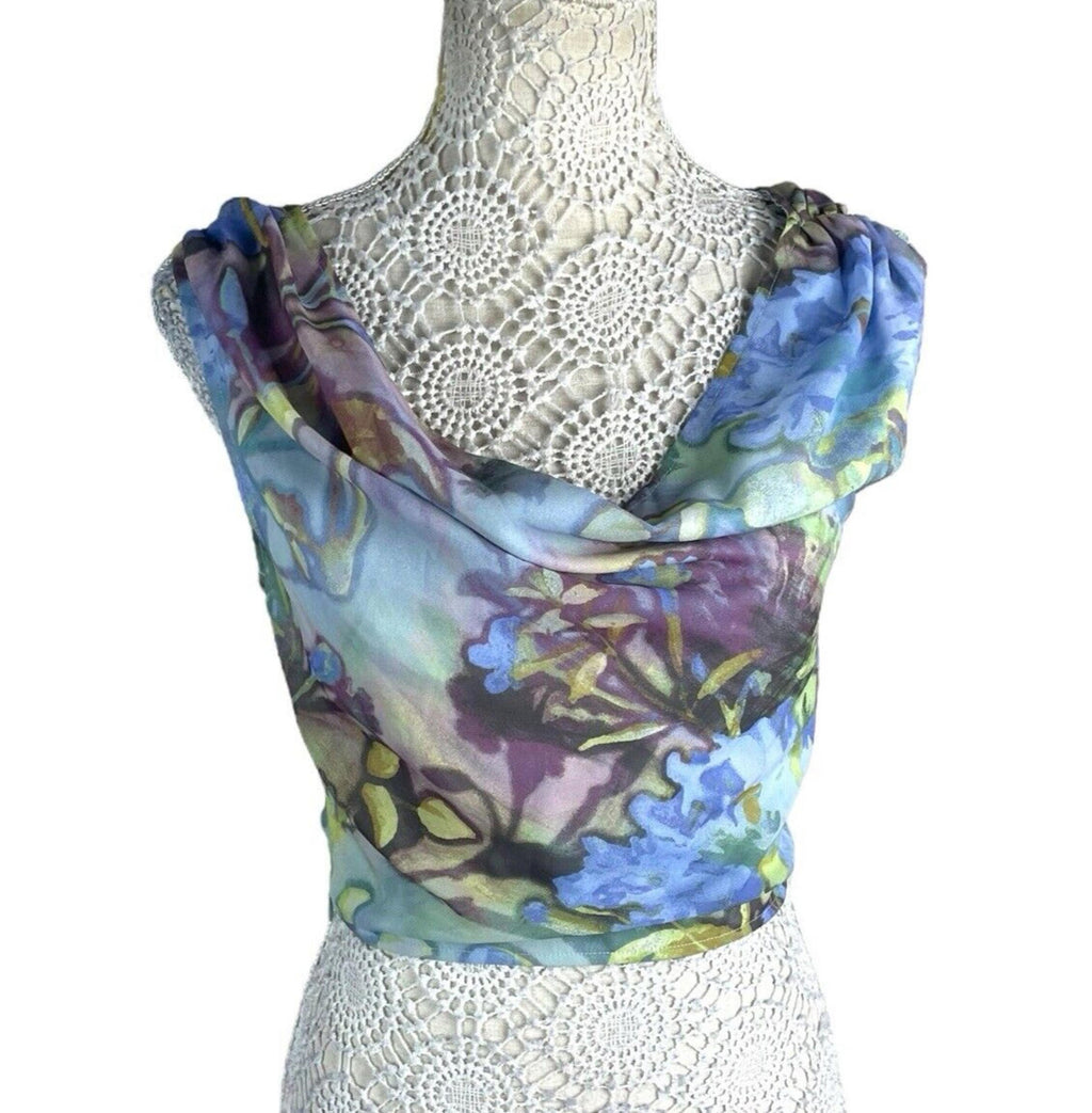 Pretty Little Thing Cowl Neck Crop Top Women’s UK Size 8 Ruffle Shoulders Lined