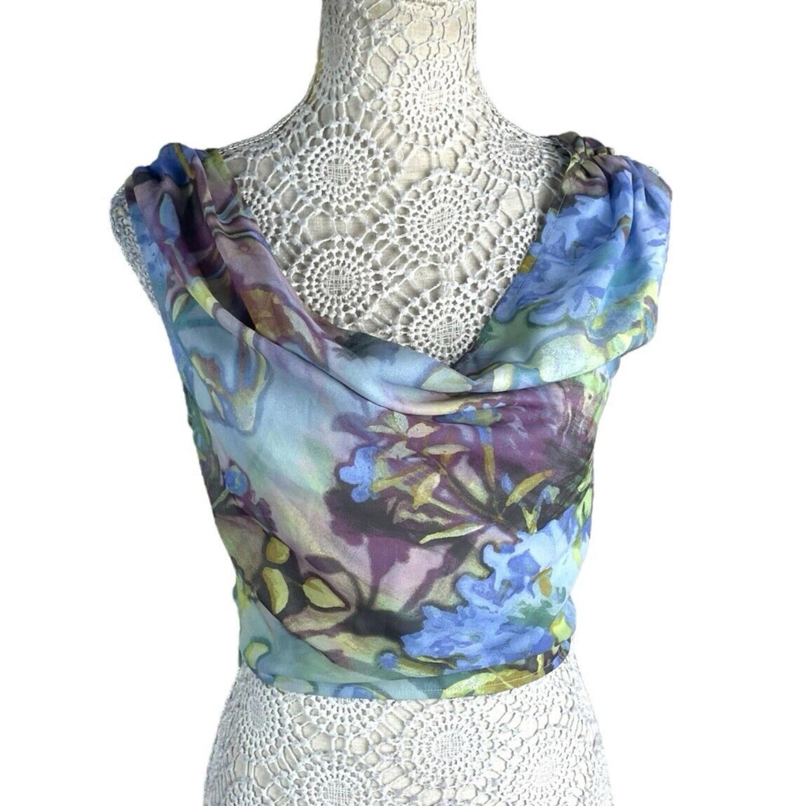 Pretty Little Thing Cowl Neck Crop Top Women’s UK Size 8 Ruffle Shoulders Lined