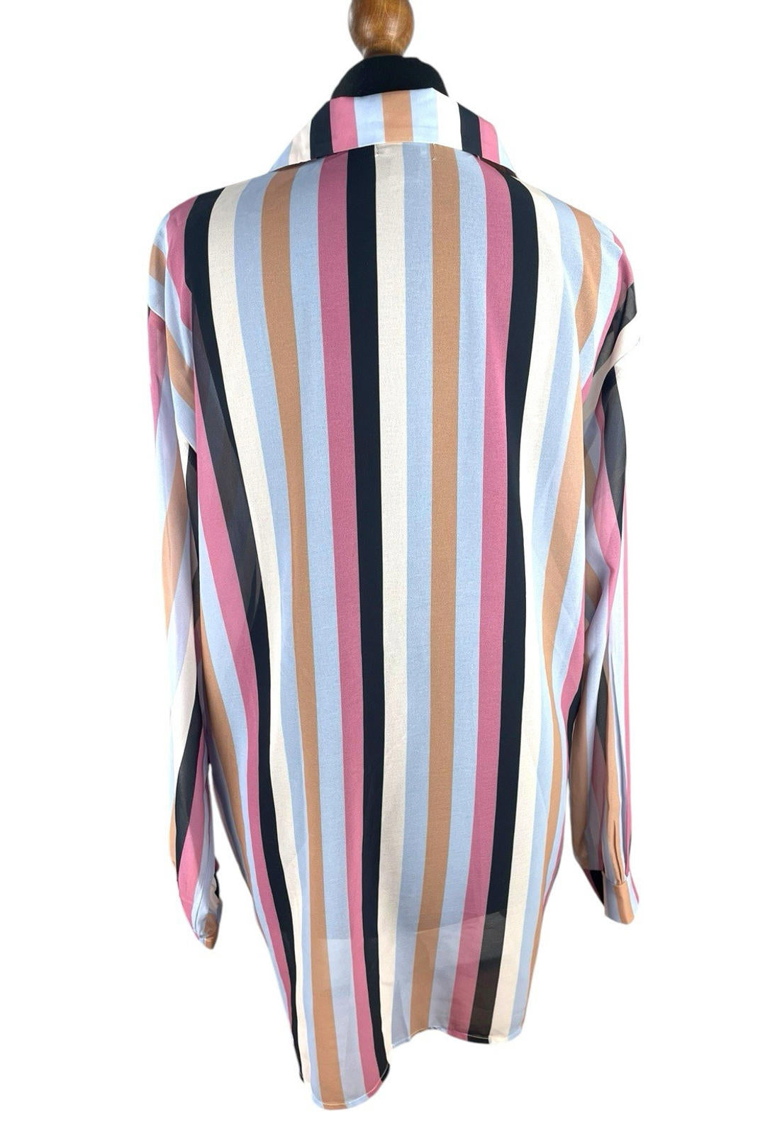 Pretty Little Thing Shirt Blouse Women’s UK Size S Colorful Stripe Long Sleeved