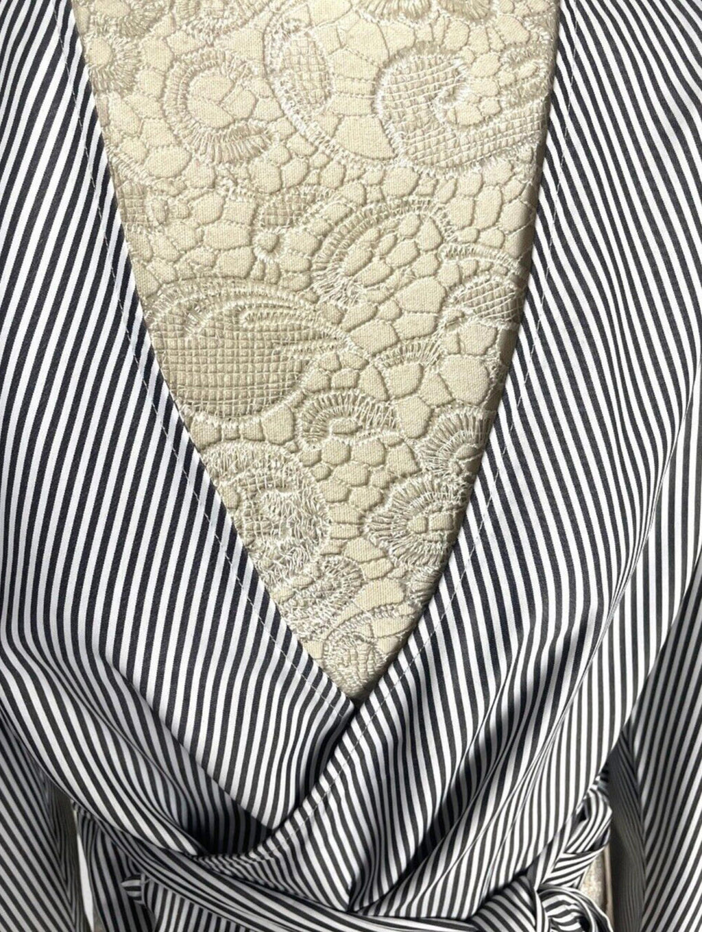 New Look Striped Wrap Shirt Blouse Top Women's UK Size 8 Puff Sleeve Waist Tie