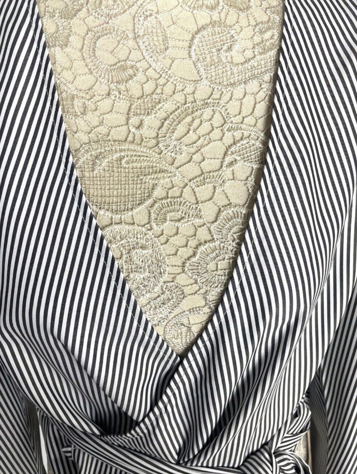 New Look Striped Wrap Shirt Blouse Top Women's UK Size 8 Puff Sleeve Waist Tie