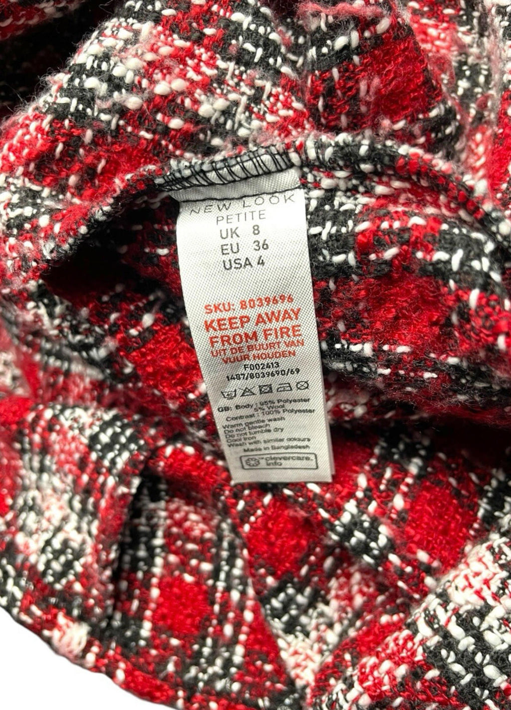 New Look Red Tartan Pinafore Mini Dress Women’s UK Size 8 Petite Boucle Tweed
