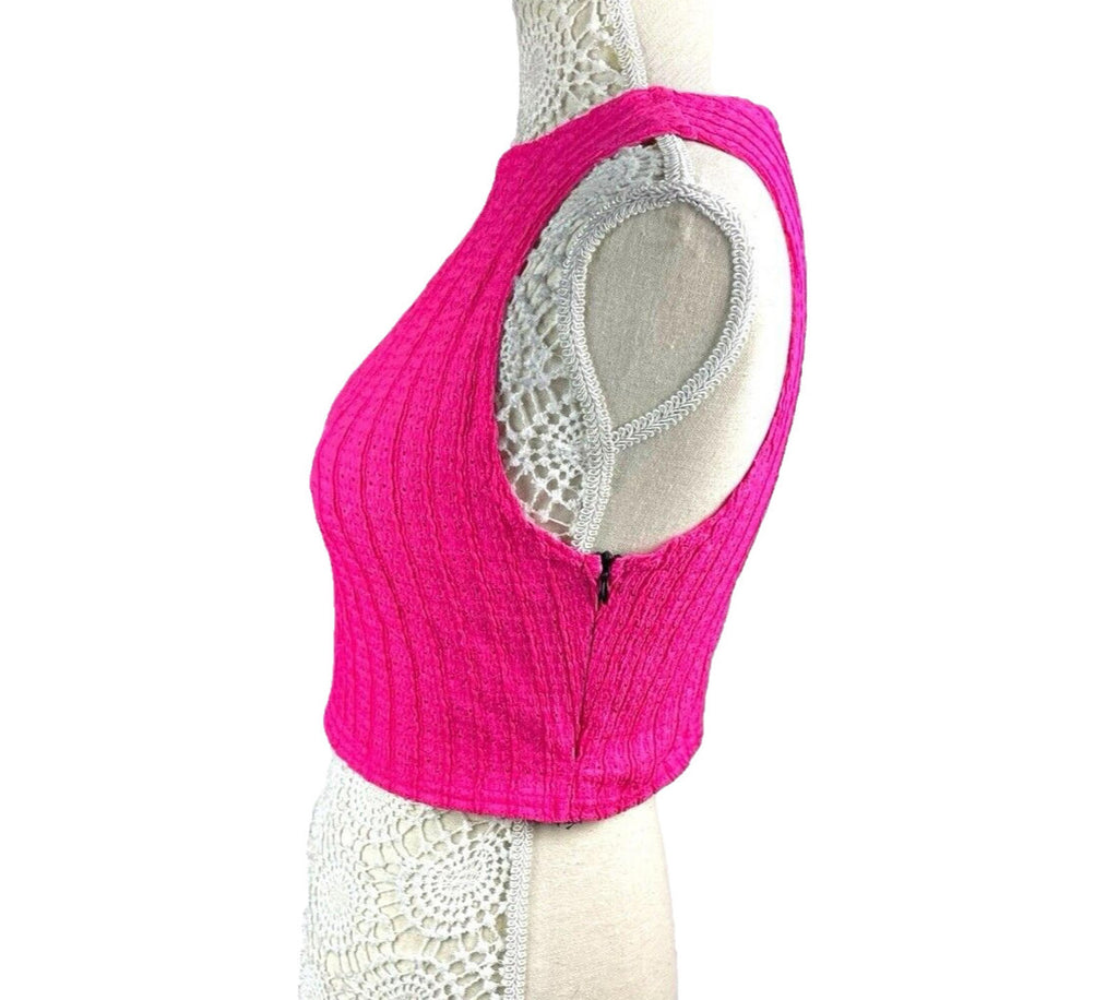 Pretty Little Thing Crop Top Women's UK Size 8 Pink Textured Sleeveless Summer