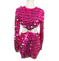 Bright Pink Big Sequin Cut Out Mini Dress Long Sheer Sleeve Women’s UK Size 8-10