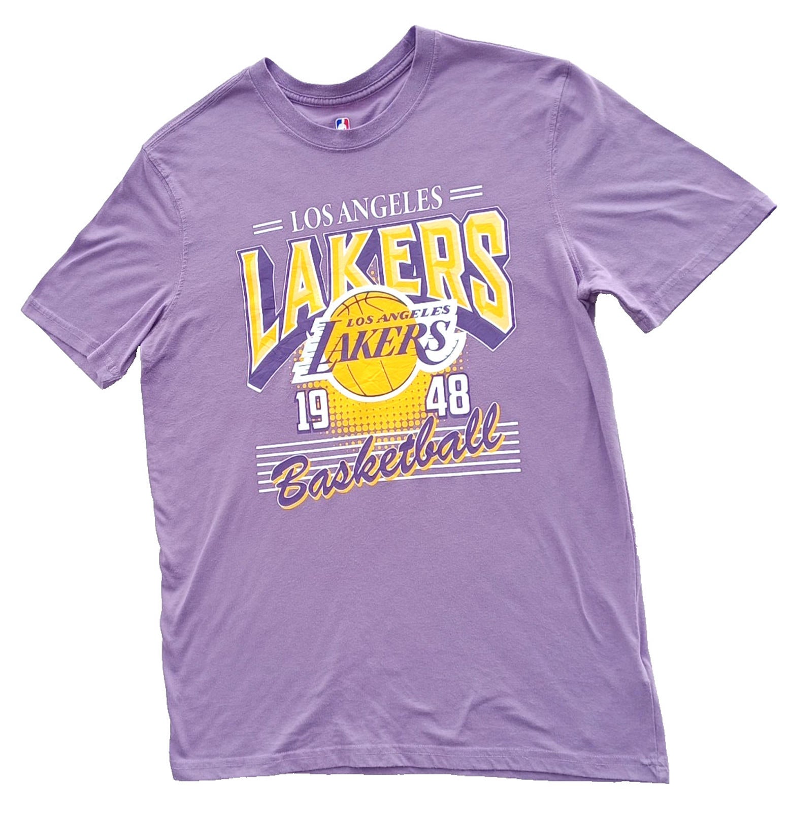 NBA Graphic Print T-Shirt Men's UK Size M Lilac Crew Neck Cotton Rich Lakers