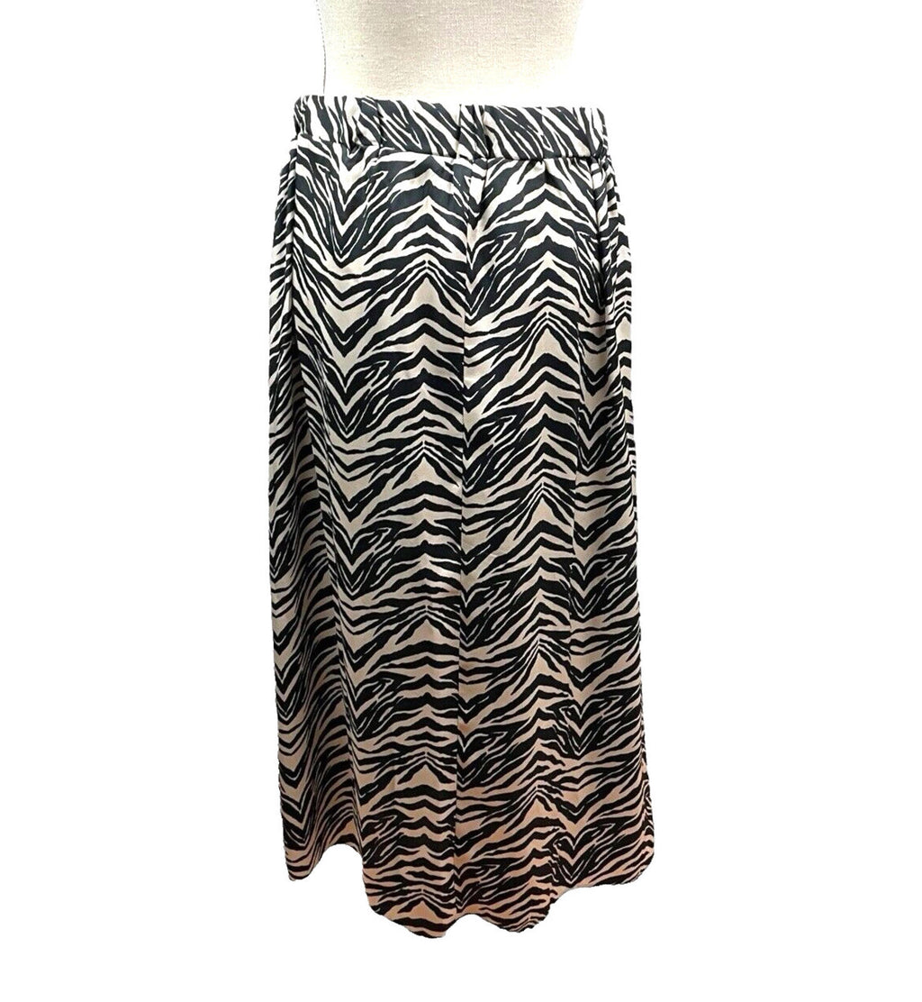 George Pleated Midi Skirt Women’s UK Size 12 Black & Beige Animal Chevron Print