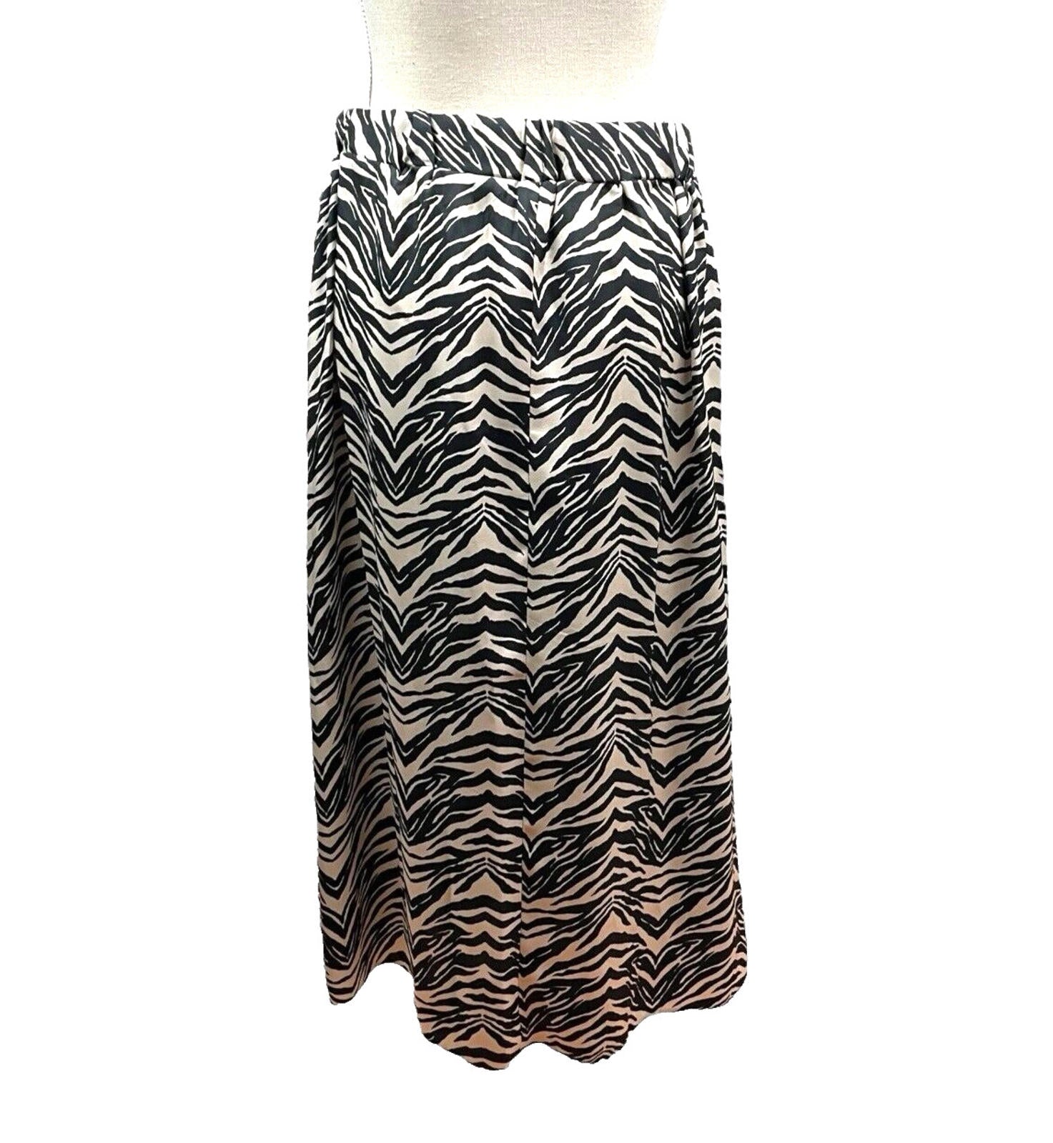 George Pleated Midi Skirt Women’s UK Size 12 Black & Beige Animal Chevron Print
