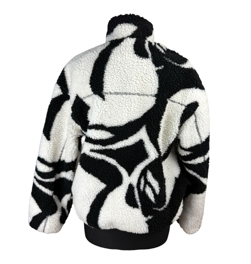 New Look Teddy Fleece Jacket Women’s UK Size S Zip Up Beige Black Coat