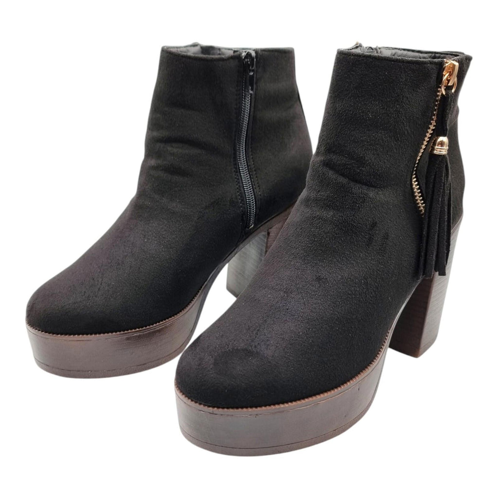 Krush Ankle Boots Black Block Heel Faux Suede Women's UK Size 7
