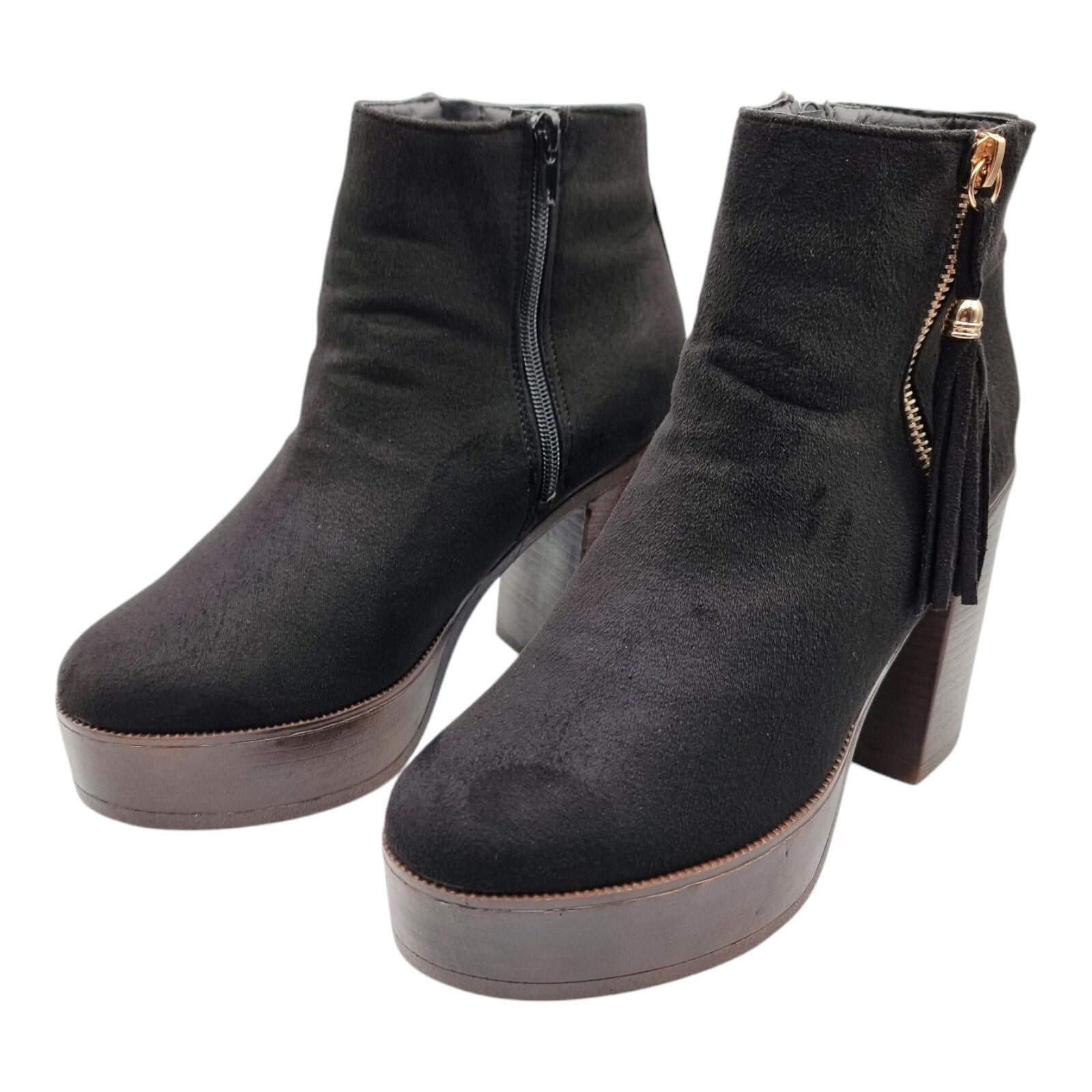 Krush Ankle Boots Black Block Heel Faux Suede Women's UK Size 7