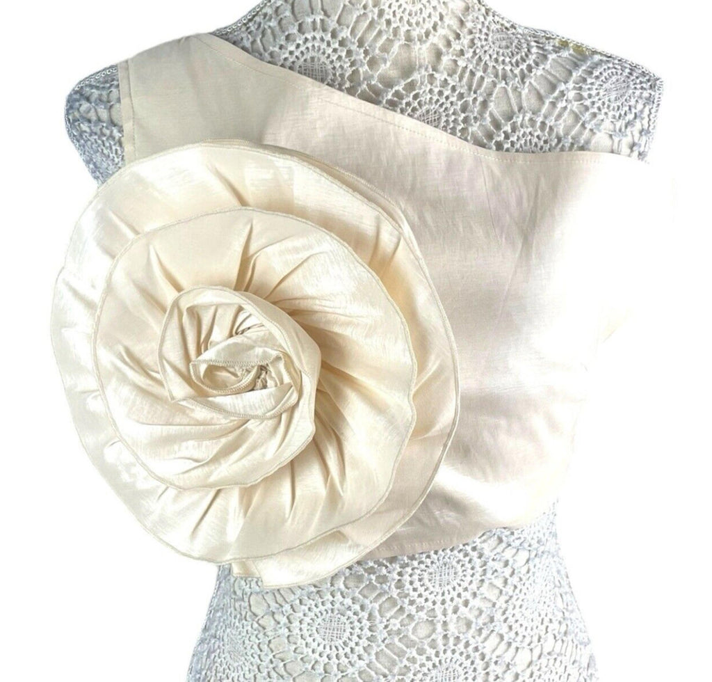 Nasty Gal Beige One Shoulder Crop Top Big Flower Occasion Women’s UK Size 10