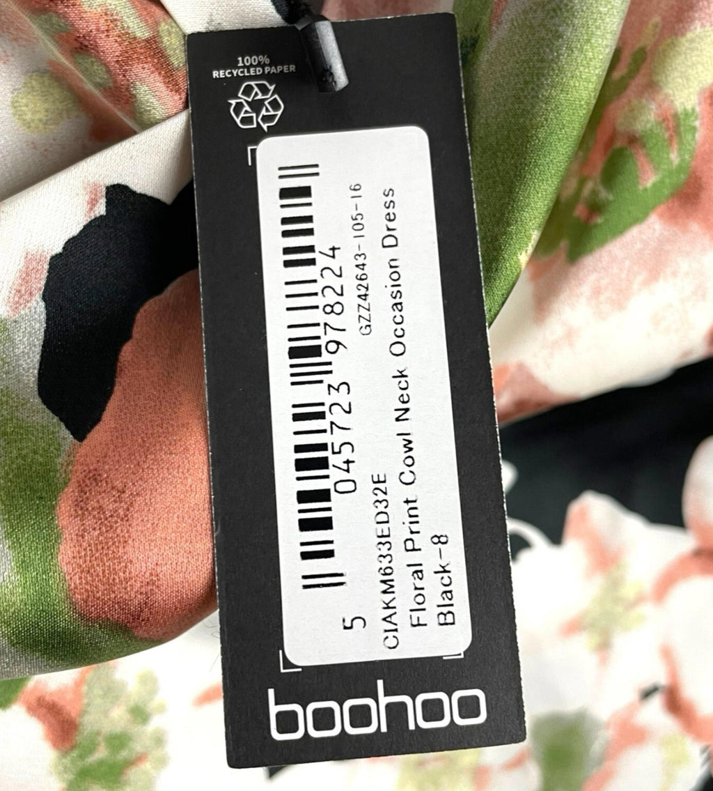 Boohoo Satin Floral Occasion Dress Maxi Cowl Neck Women’s UK Size 8