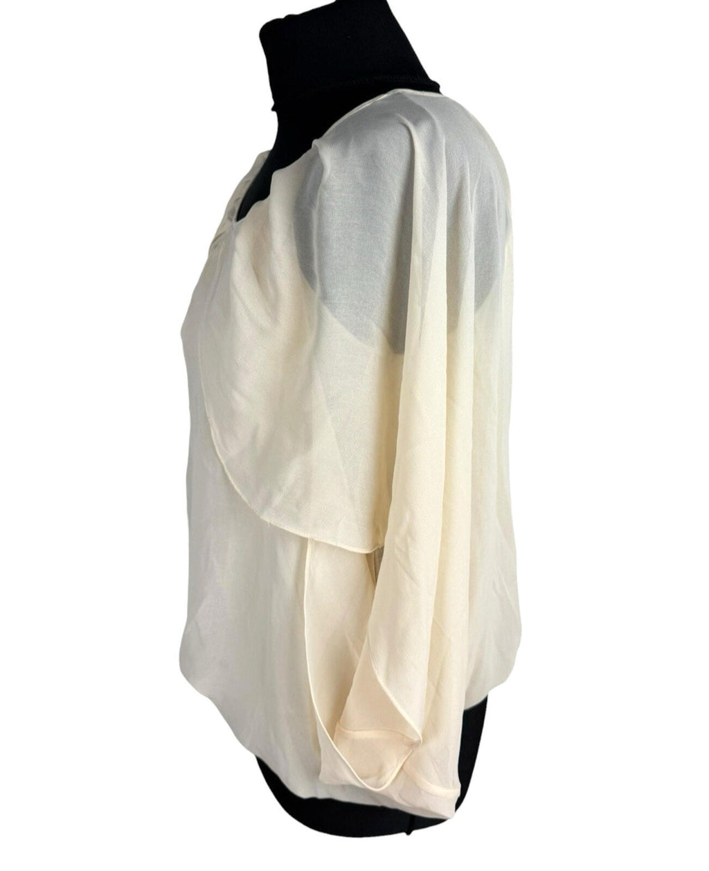 Warehouse Chiffon Layered Top Women’s UK Size 10 Smocked Keyhole Front Beige