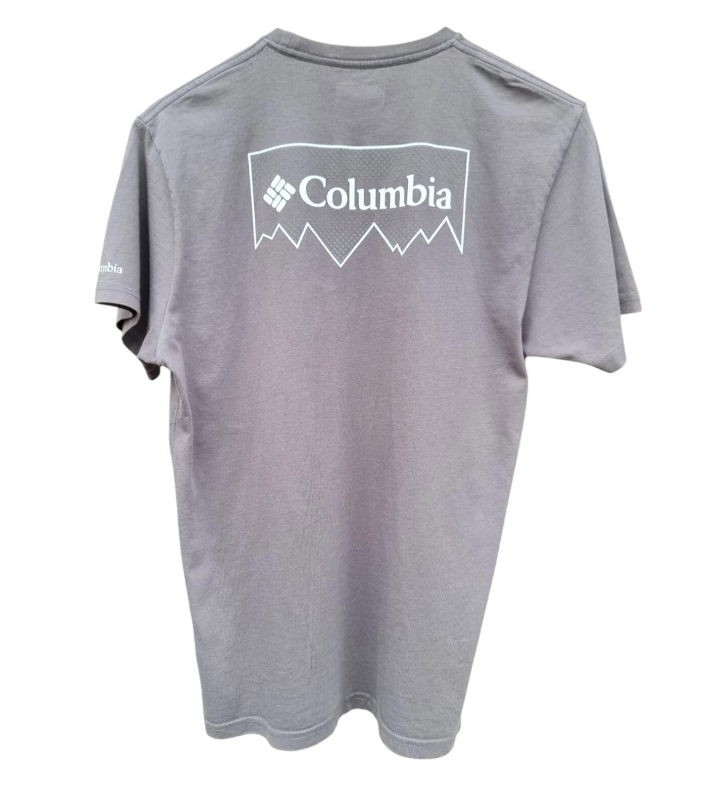 Columbia T-Shirt Grey Jersey Crew Neck Men's UK Size Small Front Back Print