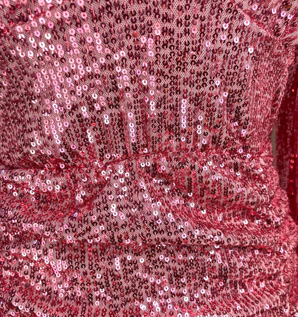 Parisian Mini Dress Pink Full Sequin Long Sleeve Occasion Women’s UK Size M (10)