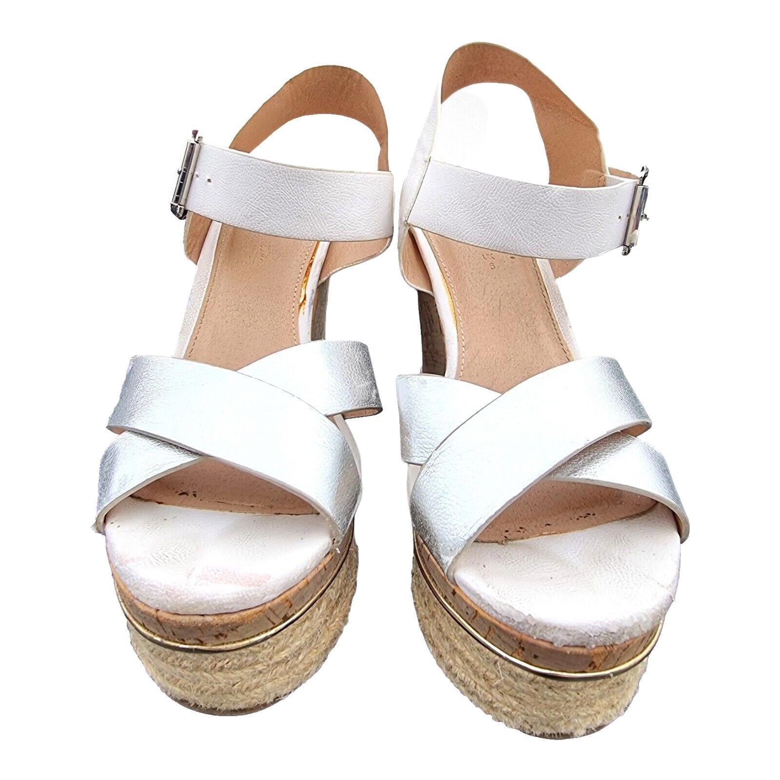 VERY Wedge Sandals Shoes Silver Metallic Espadrille Trim Women's UK Size 6
