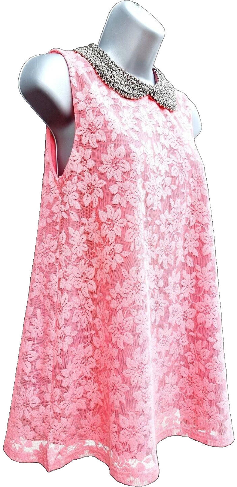 Select Mini Dress Women's UK Size 10 Pink Floral Lace Overlay Embellished Collar