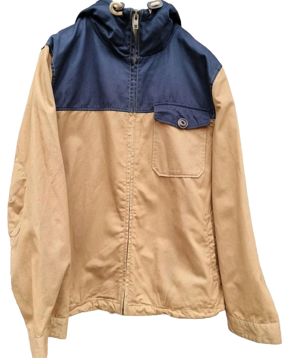 River Island Hooded Jacket Beige Blue 100% Cotton Men's UK Size XL