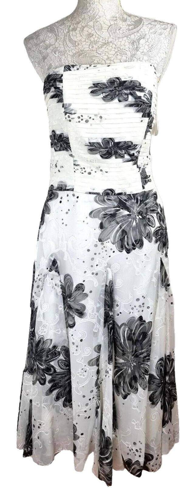 SF Collection Cocktail Dress Women's UK Size 12 Floral Chiffon Satin Layered