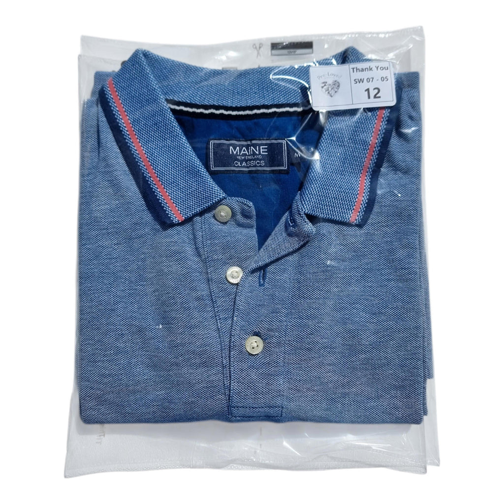 Maine Polo Shirt Men's UK Size M Blue Contrasting Trim 100% Cotton