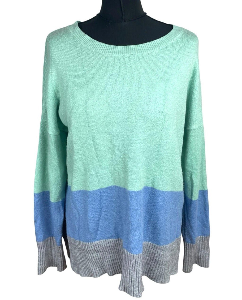 Oasis Knit Jumper Women’s UK Size L Colour Block Side Slit Green Blue