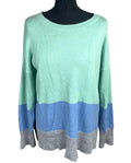 Oasis Knit Jumper Women’s UK Size L Colour Block Side Slit Green Blue