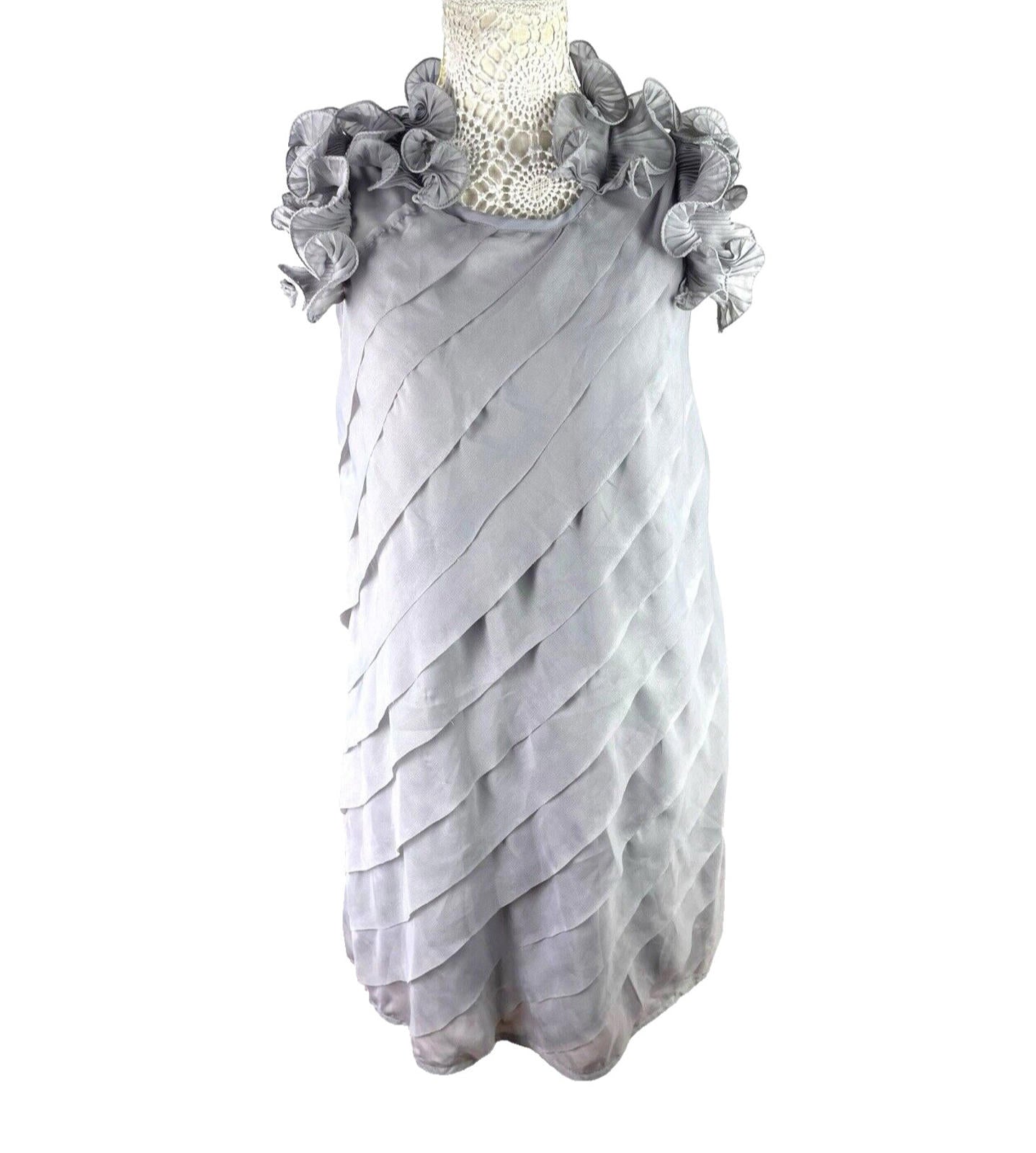Miso Grey Chiffon Mini Dress Occasion Exaggerated Frill Women’s UK Size 12