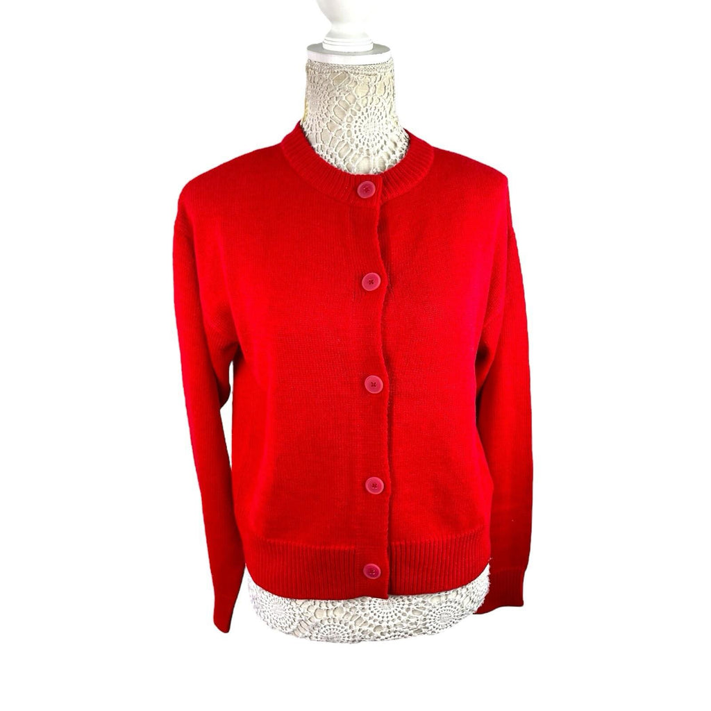 Pretty Little Thing Red Tight Knit Cardigan Button Fastening Women’s UK Size S