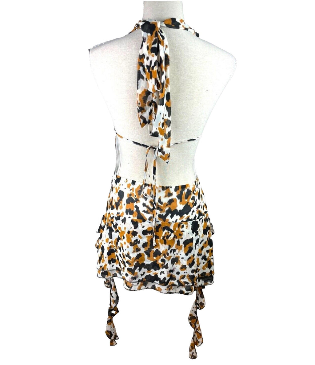 Cheetah Print Mini Dress Backless Deep V Neckline Women’s UK Size 8